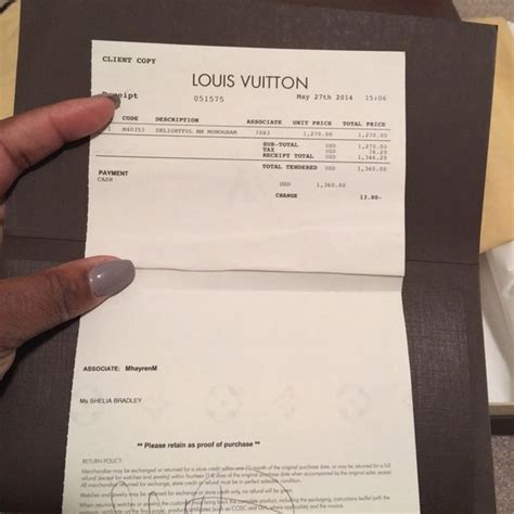 real louis vuitton receipt.